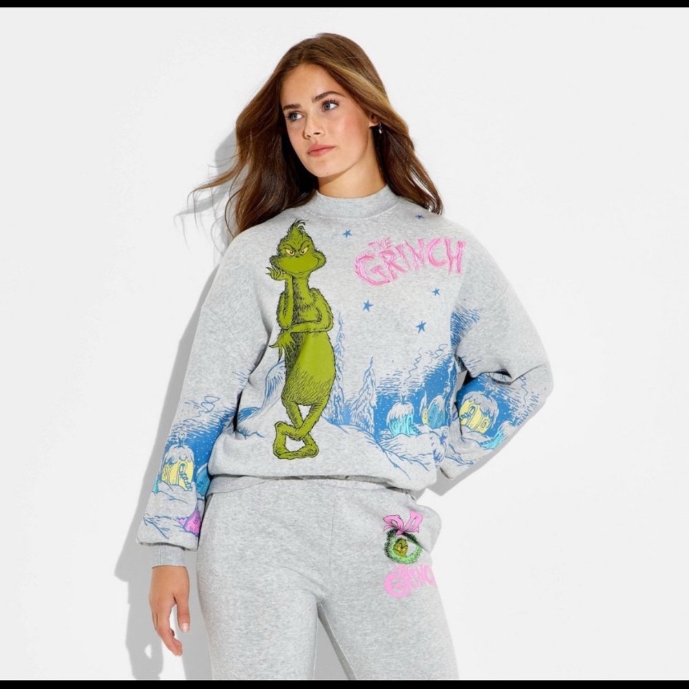Gray Grinch Graphic Sweatshirt and Pants Set